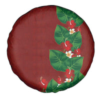 Hawaiian Taro Leaves-Hibiscus and Plumeria Spare Tire Cover Polynesian Art-Kakau Tattoo Red
