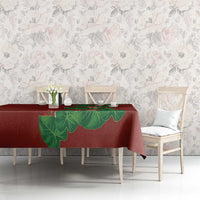 Hawaiian Taro Leaves-Hibiscus and Plumeria Tablecloth Polynesian Art-Kakau Tattoo Red