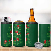 Hawaiian Taro Leaves-Hibiscus and Plumeria 4 in 1 Can Cooler Tumbler Polynesian Art-Kakau Tattoo Green