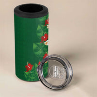 Hawaiian Taro Leaves-Hibiscus and Plumeria 4 in 1 Can Cooler Tumbler Polynesian Art-Kakau Tattoo Green