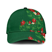 Hawaiian Taro Leaves-Hibiscus and Plumeria Classic Cap Polynesian Art-Kakau Tattoo Green