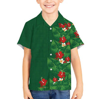 Hawaiian Taro Leaves-Hibiscus and Plumeria Kid Hawaiian Shirt Polynesian Art-Kakau Tattoo Green LT03 Kid Green - Polynesian Pride