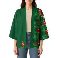 Hawaiian Taro Leaves-Hibiscus and Plumeria Kimono Polynesian Art-Kakau Tattoo Green