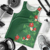 Hawaiian Taro Leaves-Hibiscus and Plumeria Men Tank Top Polynesian Art-Kakau Tattoo Green