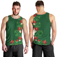 Hawaiian Taro Leaves-Hibiscus and Plumeria Men Tank Top Polynesian Art-Kakau Tattoo Green