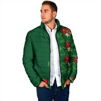 Hawaiian Taro Leaves-Hibiscus and Plumeria Padded Jacket Polynesian Art-Kakau Tattoo Green