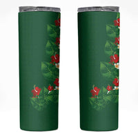 Hawaiian Taro Leaves-Hibiscus and Plumeria Skinny Tumbler Polynesian Art-Kakau Tattoo Green