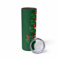 Hawaiian Taro Leaves-Hibiscus and Plumeria Skinny Tumbler Polynesian Art-Kakau Tattoo Green