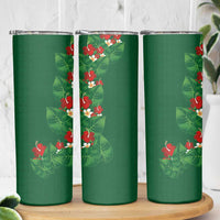 Hawaiian Taro Leaves-Hibiscus and Plumeria Skinny Tumbler Polynesian Art-Kakau Tattoo Green