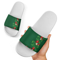 Hawaiian Taro Leaves-Hibiscus and Plumeria Slide Sandals Polynesian Art-Kakau Tattoo Green