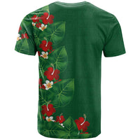 Hawaiian Taro Leaves-Hibiscus and Plumeria T Shirt Polynesian Art-Kakau Tattoo Green