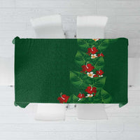 Hawaiian Taro Leaves-Hibiscus and Plumeria Tablecloth Polynesian Art-Kakau Tattoo Green
