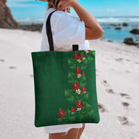 Hawaiian Taro Leaves-Hibiscus and Plumeria Tote Bag Polynesian Art-Kakau Tattoo Green