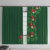 Hawaiian Taro Leaves-Hibiscus and Plumeria Window Curtain Polynesian Art-Kakau Tattoo Green