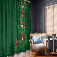 Hawaiian Taro Leaves-Hibiscus and Plumeria Window Curtain Polynesian Art-Kakau Tattoo Green