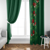 Hawaiian Taro Leaves-Hibiscus and Plumeria Window Curtain Polynesian Art-Kakau Tattoo Green