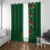 Hawaiian Taro Leaves-Hibiscus and Plumeria Window Curtain Polynesian Art-Kakau Tattoo Green