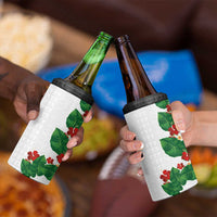 Hawaiian Taro Leaves-Hibiscus and Plumeria 4 in 1 Can Cooler Tumbler Polynesian Art-Kakau Tattoo White