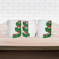 Hawaiian Taro Leaves-Hibiscus and Plumeria Ceramic Mug Polynesian Art-Kakau Tattoo White