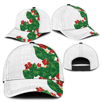 Hawaiian Taro Leaves-Hibiscus and Plumeria Classic Cap Polynesian Art-Kakau Tattoo White