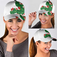 Hawaiian Taro Leaves-Hibiscus and Plumeria Classic Cap Polynesian Art-Kakau Tattoo White