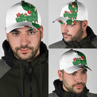 Hawaiian Taro Leaves-Hibiscus and Plumeria Classic Cap Polynesian Art-Kakau Tattoo White