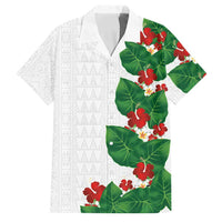 Hawaiian Taro Leaves-Hibiscus and Plumeria Family Matching Long Sleeve Bodycon Dress and Hawaiian Shirt Polynesian Art-Kakau Tattoo White LT03 Dad's Shirt - Short Sleeve White - Polynesian Pride