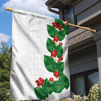 Hawaiian Taro Leaves-Hibiscus and Plumeria Garden Flag Polynesian Art-Kakau Tattoo White