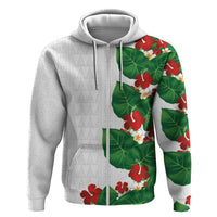 Hawaiian Taro Leaves-Hibiscus and Plumeria Hoodie Polynesian Art-Kakau Tattoo White LT03 Zip Hoodie White - Polynesian Pride