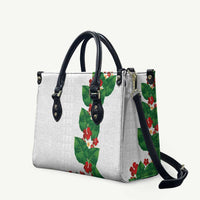 Hawaiian Taro Leaves-Hibiscus and Plumeria Leather Bag Polynesian Art-Kakau Tattoo White