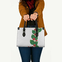 Hawaiian Taro Leaves-Hibiscus and Plumeria Leather Bag Polynesian Art-Kakau Tattoo White