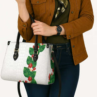 Hawaiian Taro Leaves-Hibiscus and Plumeria Leather Bag Polynesian Art-Kakau Tattoo White