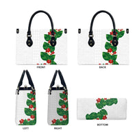 Hawaiian Taro Leaves-Hibiscus and Plumeria Leather Bag Polynesian Art-Kakau Tattoo White