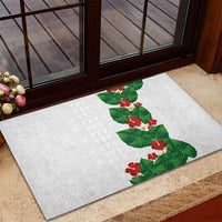 Hawaiian Taro Leaves-Hibiscus and Plumeria Rubber Doormat Polynesian Art-Kakau Tattoo White
