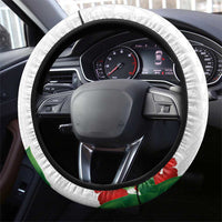 Hawaiian Taro Leaves-Hibiscus and Plumeria Steering Wheel Cover Polynesian Art-Kakau Tattoo White