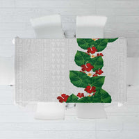 Hawaiian Taro Leaves-Hibiscus and Plumeria Tablecloth Polynesian Art-Kakau Tattoo White