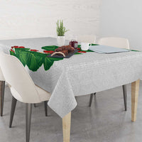 Hawaiian Taro Leaves-Hibiscus and Plumeria Tablecloth Polynesian Art-Kakau Tattoo White