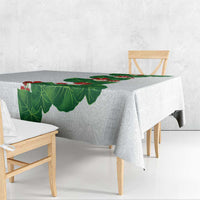 Hawaiian Taro Leaves-Hibiscus and Plumeria Tablecloth Polynesian Art-Kakau Tattoo White