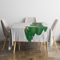 Hawaiian Taro Leaves-Hibiscus and Plumeria Tablecloth Polynesian Art-Kakau Tattoo White