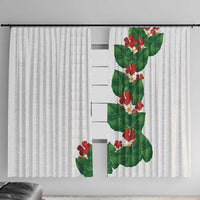 Hawaiian Taro Leaves-Hibiscus and Plumeria Window Curtain Polynesian Art-Kakau Tattoo White