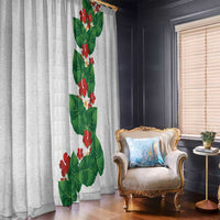 Hawaiian Taro Leaves-Hibiscus and Plumeria Window Curtain Polynesian Art-Kakau Tattoo White