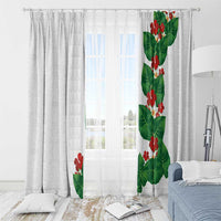 Hawaiian Taro Leaves-Hibiscus and Plumeria Window Curtain Polynesian Art-Kakau Tattoo White