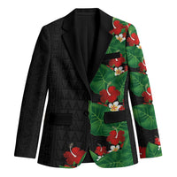 Hawaiian Taro Leaves-Hibiscus and Plumeria Blazer Polynesian Art-Kakau Tattoo Black