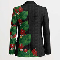 Hawaiian Taro Leaves-Hibiscus and Plumeria Blazer Polynesian Art-Kakau Tattoo Black