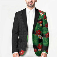 Hawaiian Taro Leaves-Hibiscus and Plumeria Blazer Polynesian Art-Kakau Tattoo Black