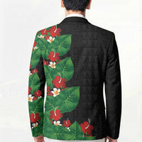 Hawaiian Taro Leaves-Hibiscus and Plumeria Blazer Polynesian Art-Kakau Tattoo Black