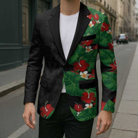 Hawaiian Taro Leaves-Hibiscus and Plumeria Blazer Polynesian Art-Kakau Tattoo Black