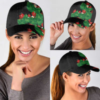 Hawaiian Taro Leaves-Hibiscus and Plumeria Classic Cap Polynesian Art-Kakau Tattoo Black