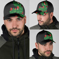 Hawaiian Taro Leaves-Hibiscus and Plumeria Classic Cap Polynesian Art-Kakau Tattoo Black