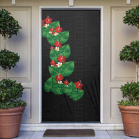 Hawaiian Taro Leaves-Hibiscus and Plumeria Door Cover Polynesian Art-Kakau Tattoo Black